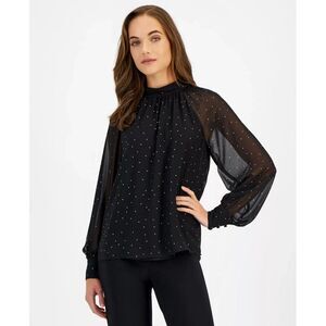 Anne Klein Women's Top Sz S Studded Raglan-Sleeve Mock-Neck